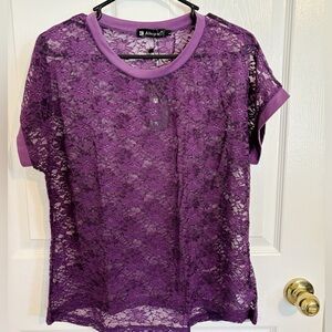 Allegra K Olive Lace Short Sleeve Top